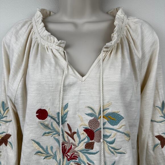 NEW Solitaire Embroidered Top Blouse Cream Women's Sm Peasant Boho Cottagecore - Picture 2 of 12
